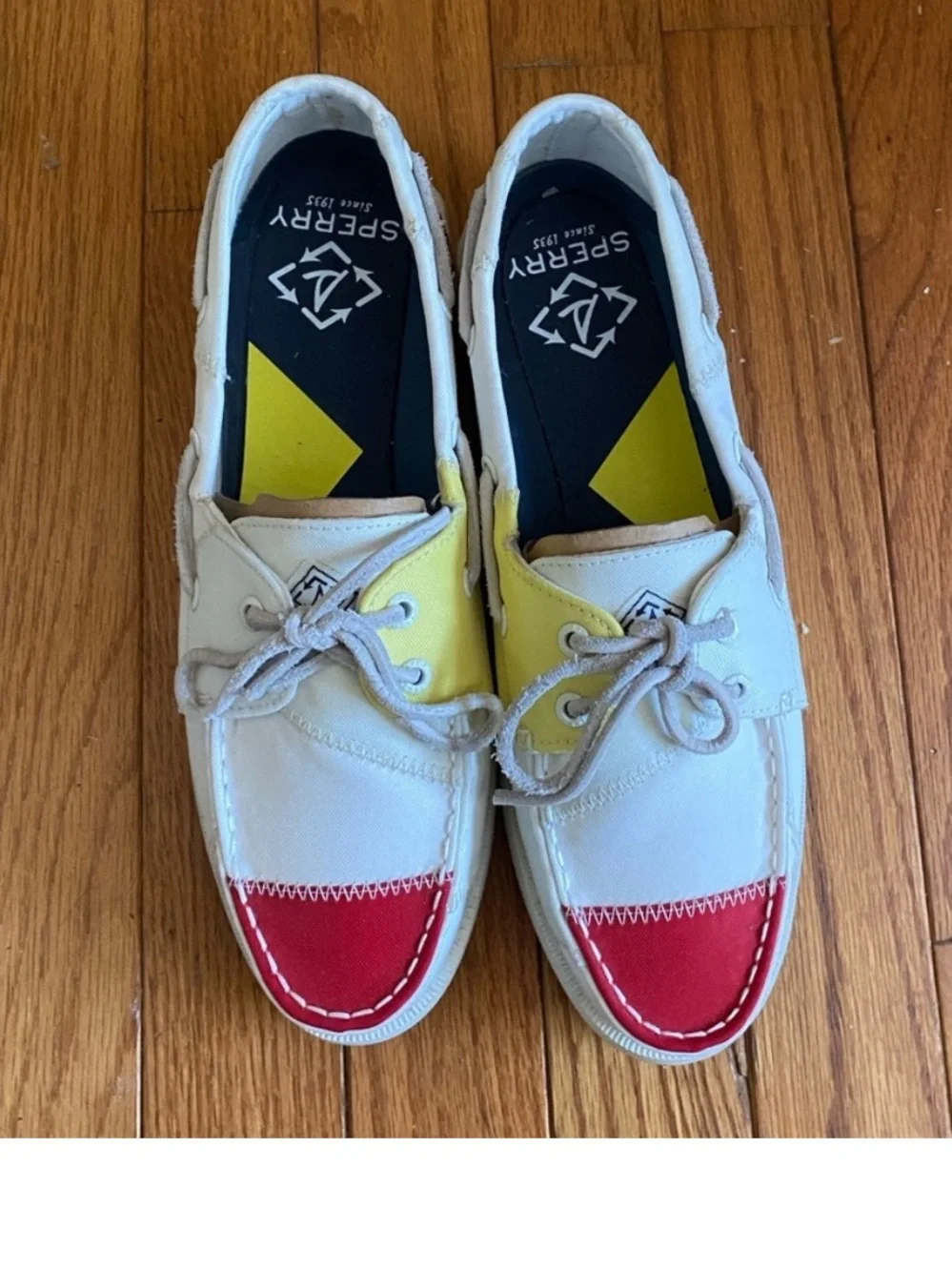 Sperry Men's Two-Eye Boat Shoes in Cream, Yellow & Red